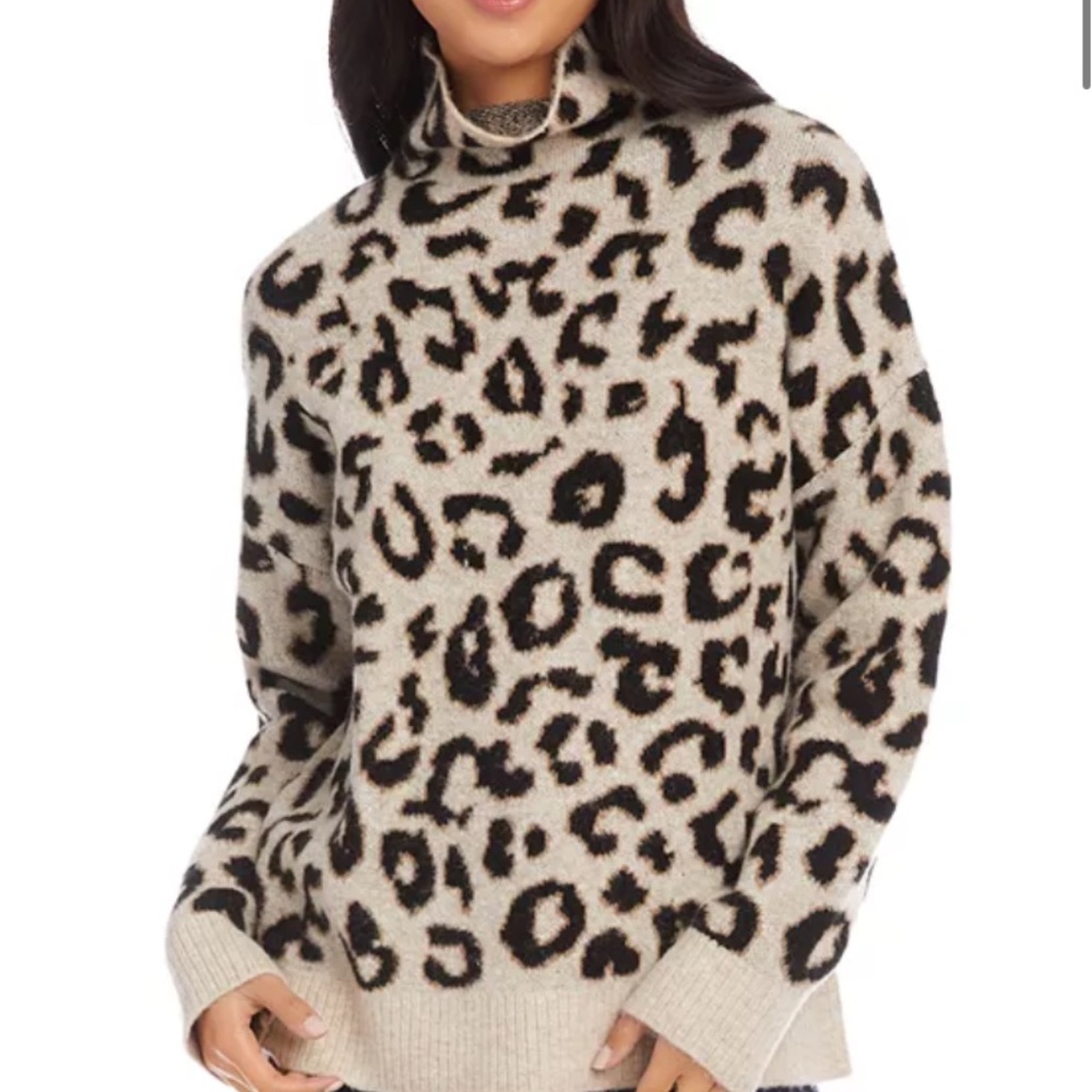 Karen Kane Mock Neck Leopard Animal Print Oversized Sweater XL Like New